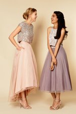 Scoop Organza Sleeveless Ankle Length Hoco Dress and Sequins