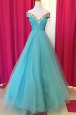 Blue Prom Dress Prom and For with Beading Off The Shoulder Sleeveless Backless