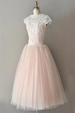 Designer Pink Cap Sleeves Tulle Zipper Club Wear for Prom and Party