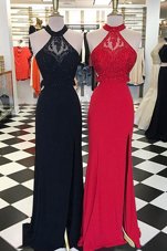 Black Scoop Neckline Beading and Lace Prom Evening Gown Sleeveless Backless