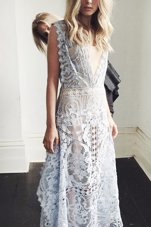 Extravagant White A-line Lace Scoop Sleeveless Lace Floor Length Zipper Prom Dress