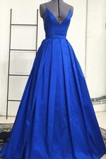 Criss Cross Prom Evening Gown Royal Blue and In for Prom with Ruching Sweep Train