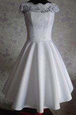 Beauteous Knee Length Zipper Cocktail Dresses White and In for Prom and Party with Lace