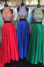 Scoop Floor Length Backless Prom Party Dress Red and In for Prom and Party with Beading