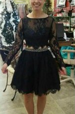 Discount Scoop Lace Juniors Party Dress Black Backless Long Sleeves Knee Length