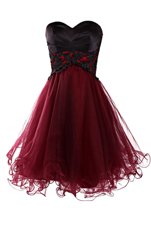 Chic Burgundy Sleeveless Mini Length Appliques Lace Up Club Wear