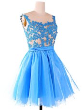 Sweet Scoop Baby Blue Sleeveless Knee Length Lace Zipper Party Dresses