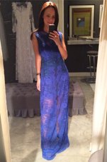 Scoop Floor Length Royal Blue Dress for Prom Lace Sleeveless Lace