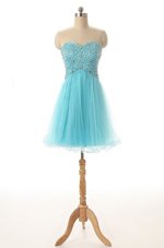 Aqua Blue Juniors Party Dress Prom and Party and Wedding Party and For with Beading Sweetheart Sleeveless Lace Up