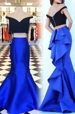 Fabulous Mermaid Navy Blue Sleeveless Beading and Lace Backless Prom Party Dress