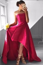 Colorful Pleated Asymmetrical A-line Sleeveless Fuchsia Prom Evening Gown Zipper