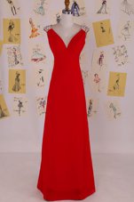 Wonderful Red Sleeveless Beading Floor Length Prom Evening Gown