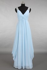 Sleeveless Chiffon Floor Length Zipper Homecoming Dress in Light Blue for with Beading
