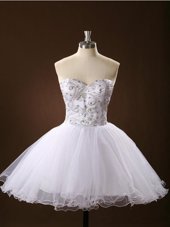 Fashionable Tulle Sweetheart Sleeveless Zipper Sashes|ribbons Club Wear in White