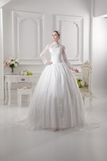 White A-line Lace Wedding Dress Zipper Lace Long Sleeves