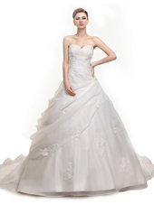 Elegant White Sweetheart Lace Up Beading and Appliques Wedding Gown Brush Train Sleeveless