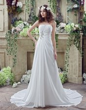 Best Strapless Sleeveless Brush Train Lace Up Wedding Dresses White Chiffon