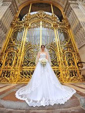 White Sleeveless Organza Brush Train Lace Up Wedding Dress for Wedding Party