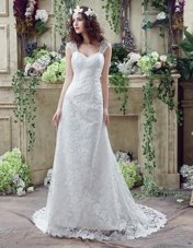 White Lace Lace Up Wedding Dress Sleeveless Brush Train Lace and Appliques