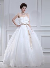A-line Wedding Gowns White Sweetheart Organza Sleeveless Floor Length Lace Up