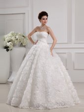Hot Selling White Sweetheart Lace Up Lace Wedding Dress Sleeveless
