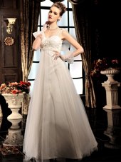 Exceptional Floor Length White Wedding Gowns V-neck Sleeveless Lace Up