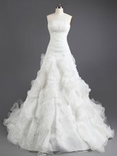 Sexy With Train A-line Sleeveless White Bridal Gown Court Train Lace Up