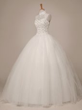 Dynamic Sweetheart Sleeveless Chapel Train Lace Up Wedding Gowns White Tulle