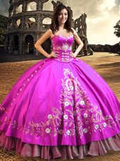 Sweet Satin Sleeveless Floor Length 15 Quinceanera Dress and Embroidery