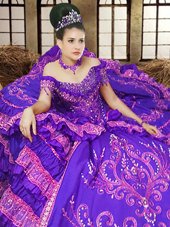 Romantic Lavender Sweet 16 Dresses Military Ball and Sweet 16 and Quinceanera and For with Embroidery Off The Shoulder Sleeveless Lace Up