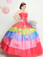 Ruffled Multi-color Sleeveless Organza Lace Up Vestidos de Quinceanera for Military Ball and Sweet 16 and Quinceanera
