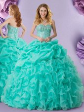 Pick Ups Sweetheart Sleeveless Lace Up 15 Quinceanera Dress Turquoise Organza