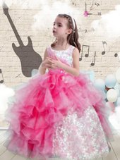 Colorful Scoop Sleeveless Lace Up Floor Length Beading and Ruffles Girls Pageant Dresses