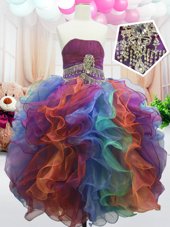 Romantic Strapless Sleeveless Zipper Party Dress for Toddlers Multi-color Organza