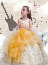 Captivating Ball Gowns Party Dress for Girls Watermelon Red Scoop Organza Sleeveless Floor Length Lace Up