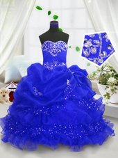 Beading and Ruffled Layers and Pick Ups Casual Dresses Royal Blue Lace Up Sleeveless Floor Length