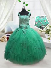 Free and Easy Turquoise Sleeveless Tulle Lace Up Pageant Gowns For Girls for Party and Wedding Party