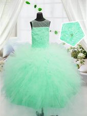 Scoop Sleeveless Zipper Party Dress for Toddlers Apple Green Tulle