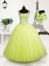 Fashionable Yellow Green Straps Lace Up Beading and Sequins Party Dress Sleeveless