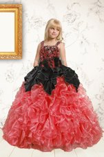 Enchanting Black and Orange Organza Lace Up Straps Sleeveless Floor Length Child Pageant Dress Beading and Ruffles