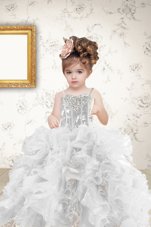 Organza Sleeveless Floor Length Party Dress for Toddlers and Beading and Ruffles and Sequins