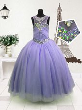 Organza High-neck Sleeveless Zipper Beading Party Dresses in Lavender