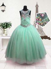 Scoop Beading Little Girl Pageant Dress Turquoise Zipper Sleeveless Floor Length