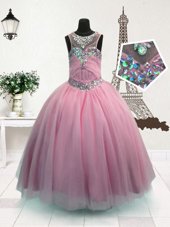 Fine Scoop Sleeveless Zipper Pageant Gowns For Girls Pink Organza