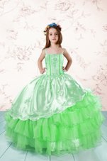 Sleeveless Floor Length Embroidery and Ruffled Layers Lace Up Party Dress with