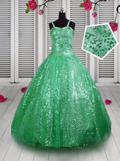 Vintage Sequined Sleeveless Floor Length Toddler Flower Girl Dress and Sequins