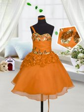 Cheap Orange Red A-line Beading and Hand Made Flower Flower Girl Dresses Lace Up Organza Sleeveless Mini Length