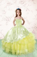 Best Sleeveless Lace Up Floor Length Lace and Ruffled Layers Pageant Gowns For Girls