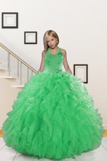 Ball Gowns Child Pageant Dress Green Halter Top Organza Sleeveless Floor Length Lace Up