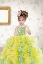 Multi-color Sleeveless Beading and Ruffles and Sequins Floor Length Flower Girl Dresses for Less